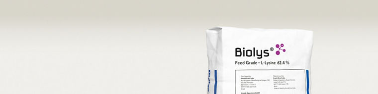 Photo of the packaging of Biolys®, the innovative L-Lysine feed grade source