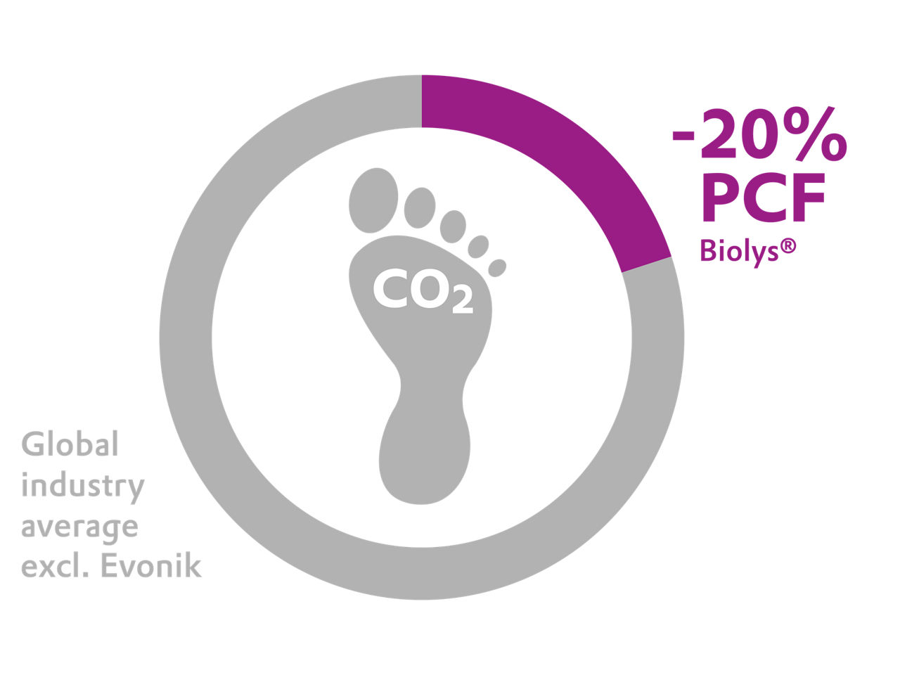A stylized image of a carbon footprint illustrates the 20% lower emissions of Biolys® compared to the global industry average 