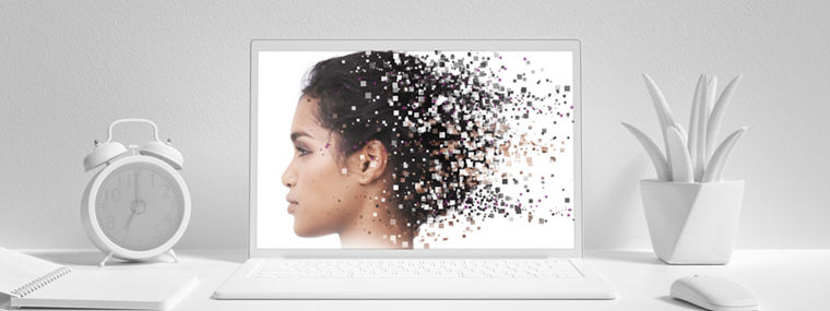 Minimal idea concept, Laptop background on Work desk white color and mock-up for your text with notebook mouse tree and clock. 3d render.