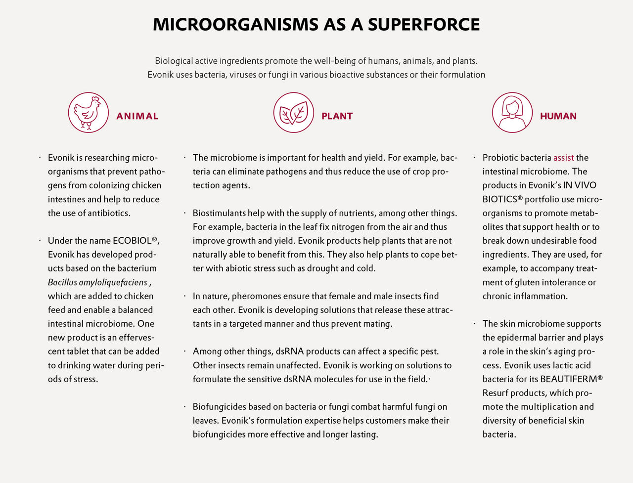An infographic illustrates the potential effects of microorganisms on animals, plants, and humans.