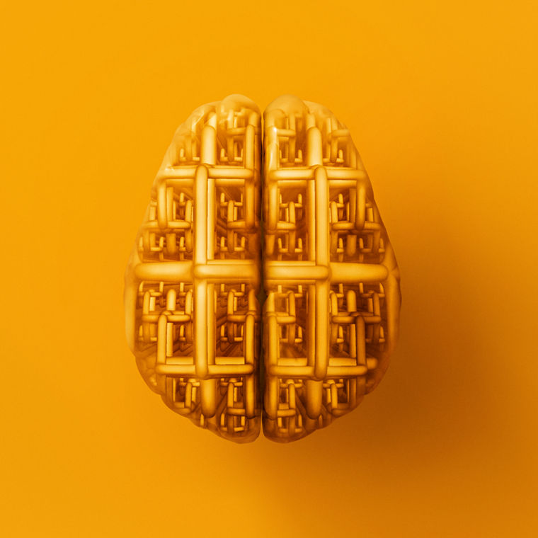 Grafische Montage eines Gehirns und einer optimierten Chemie-Anlage. 