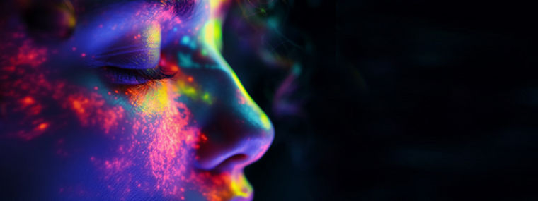 colorful Woman portrait dark neon