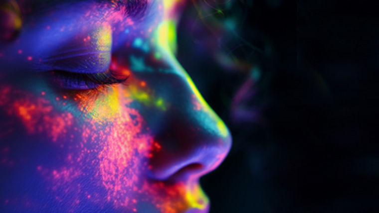 colorful Woman portrait dark neon