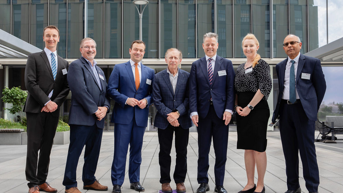 Representatives of Evonik, the Commonwealth of Massachusetts, and the Massachusetts Institute of Technology (MIT) after the opening of Evonik Creavis’ Innovation Satellite in Cambridge, Mass., June 26, 2024.