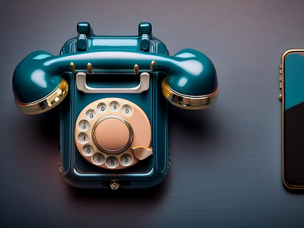 A rotary dial telephone and a smartphone next to each other.