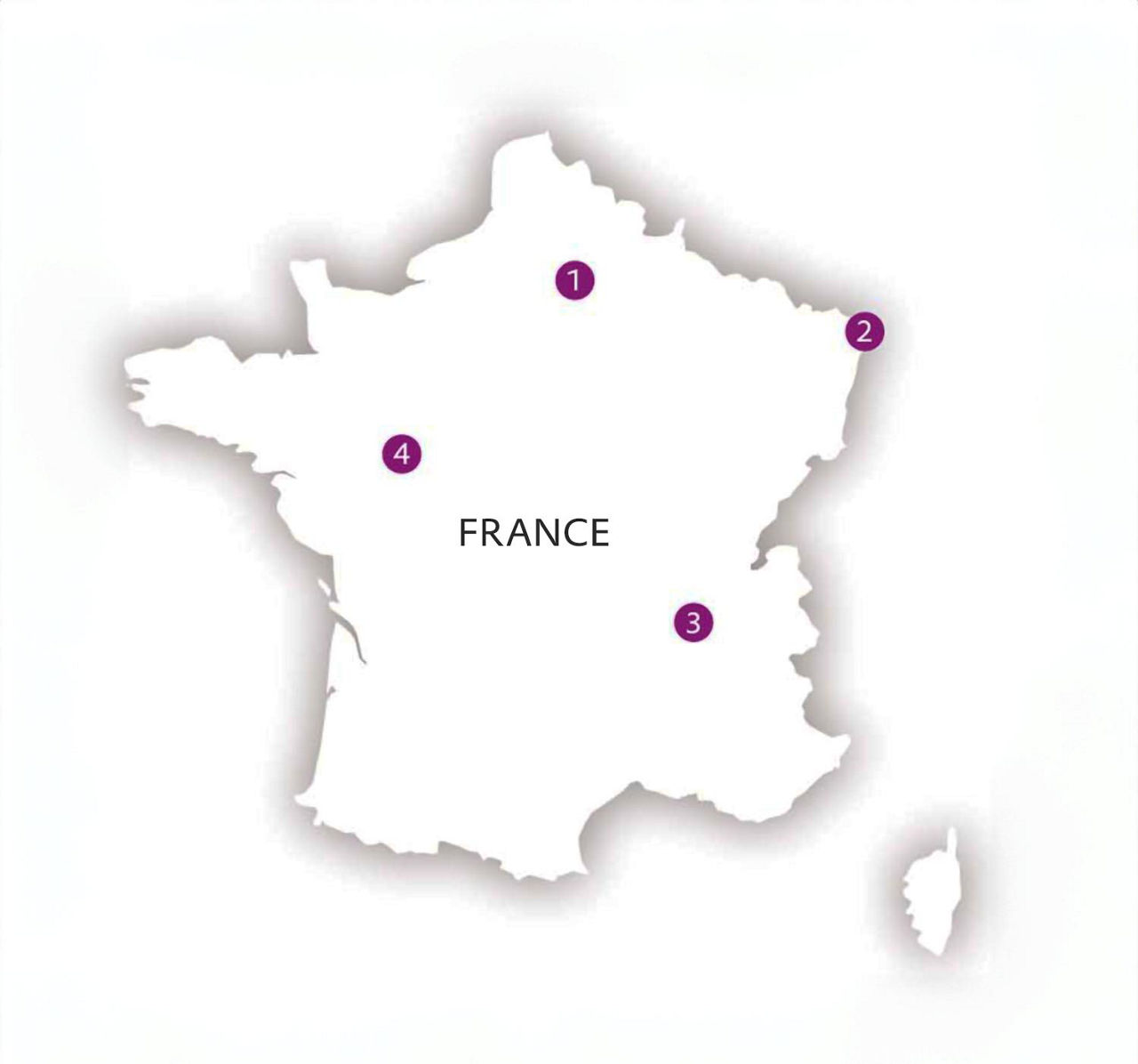 A map of France with the 4 Evonik sites