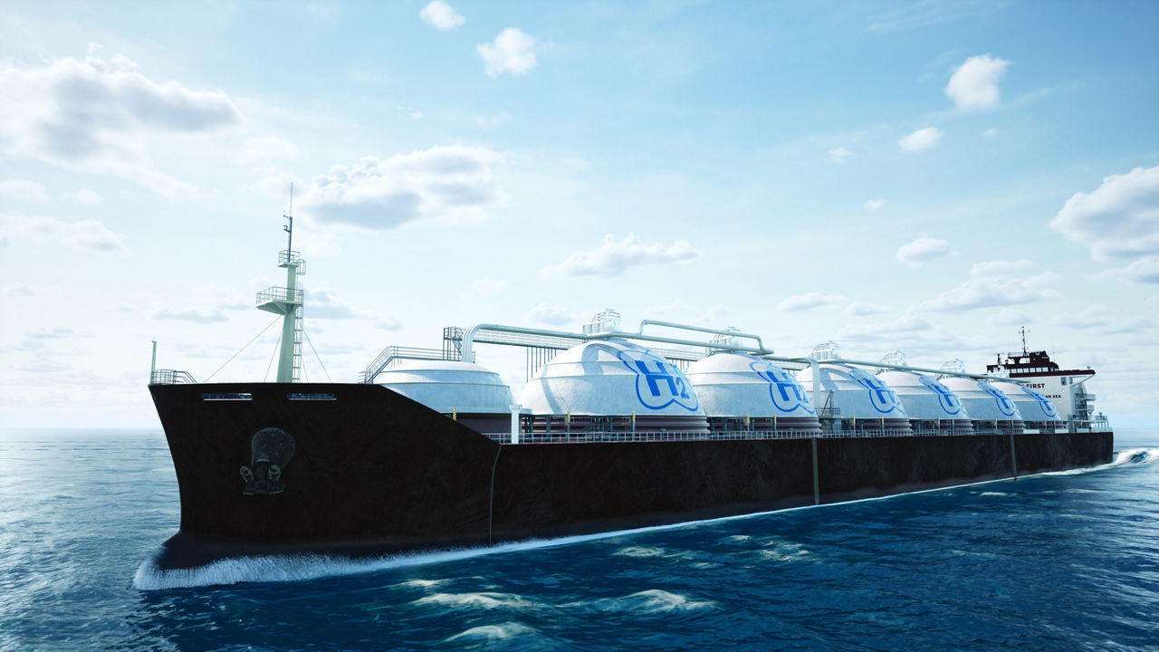 Ein Schiff zum Transport von Wasserstoff.