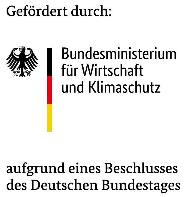 Ein Bundesadler, dazu der Satz: Gefördert durch Bundesministerium für Wirtschaft und Klimaschutz aufgrund eines Beschlusses des Deutschen Bundestages.