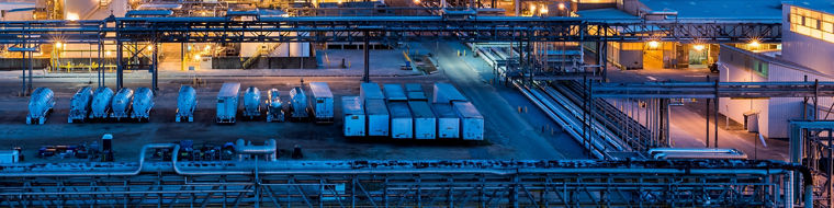 Scenic shot of production area at dusk
