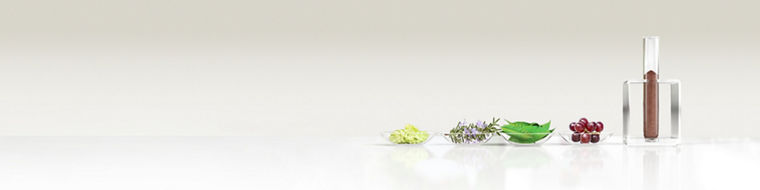 Four petri dishes with plant parts and fruits, with a test tube containing PhytriCare® IM to the right.