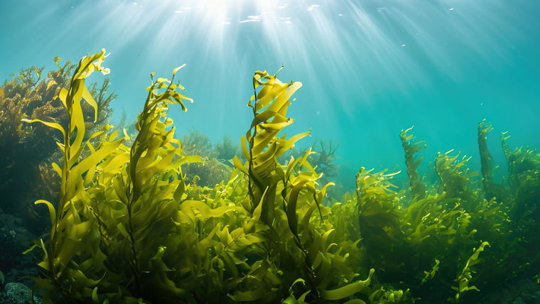 Macrocystis pyrifera, a fast-growing species of marine algae, forms important underwater habitats in the California coast.