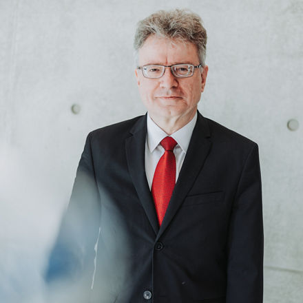 Professor Dr. Robert Franke, vor einer grauen Wand. Er trägt einen dunklen Anzug.