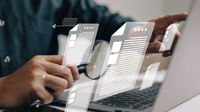 Man inspects paper with magnifying lens. Business analysis, auditing, professional document review, inquiry, and inspection are all concepts that are used in business analysis.