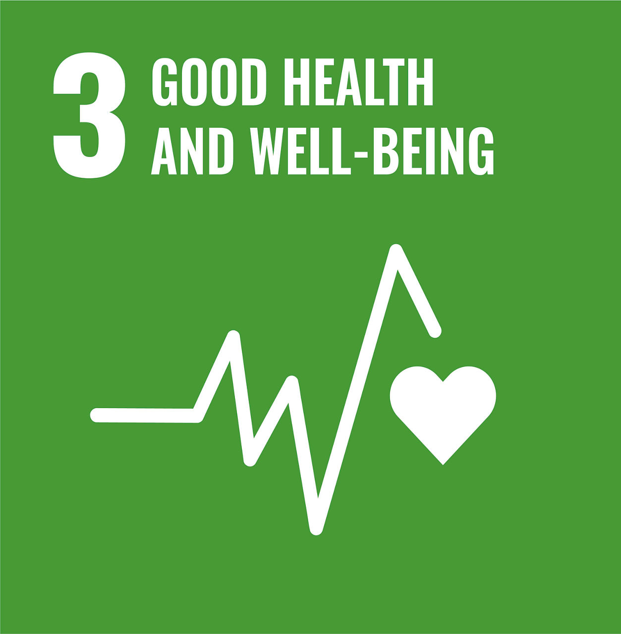 The logo of SDG3: a pulsating line with a heart symbol on a green background.