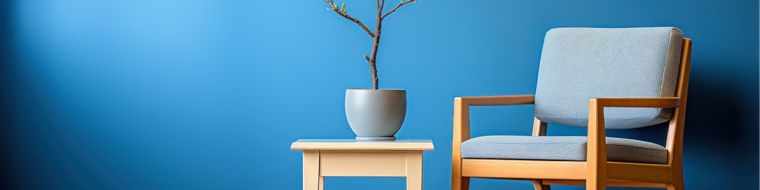 Blue room with yellow chairs UHD wallpaper