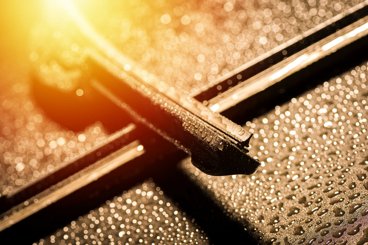 Closeup modern style of car windshield wiper.