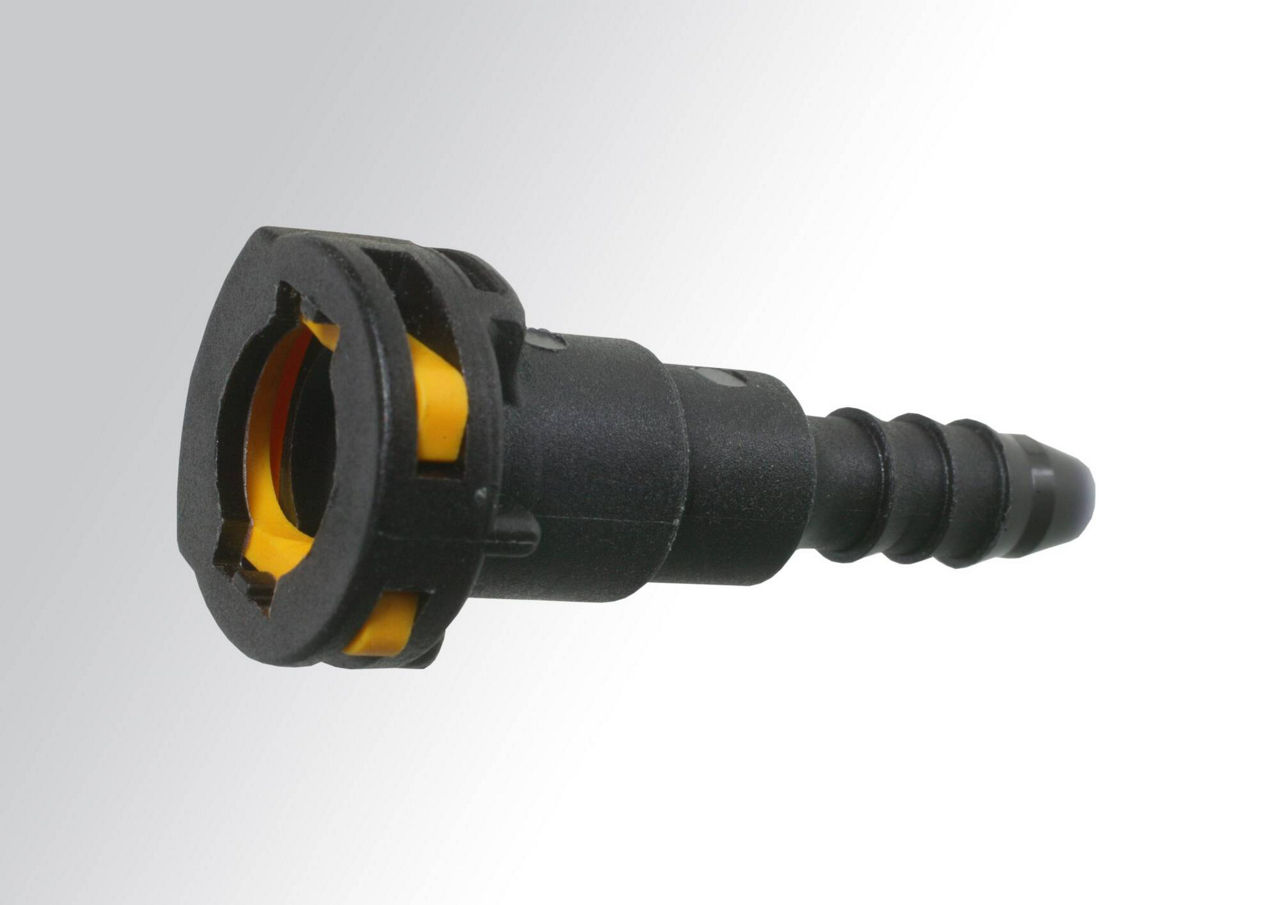Automotive quick connector showing internal VESTAMID® component for reliable sealing in fluid line systems