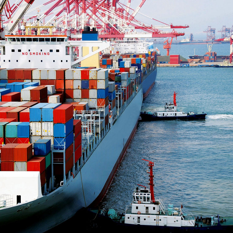 Container ship on the harbour