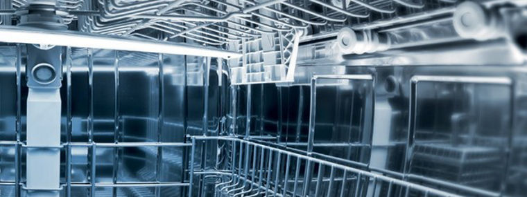 Dishwasher interior with VESTOSINT® metal-coated racks by Evonik.