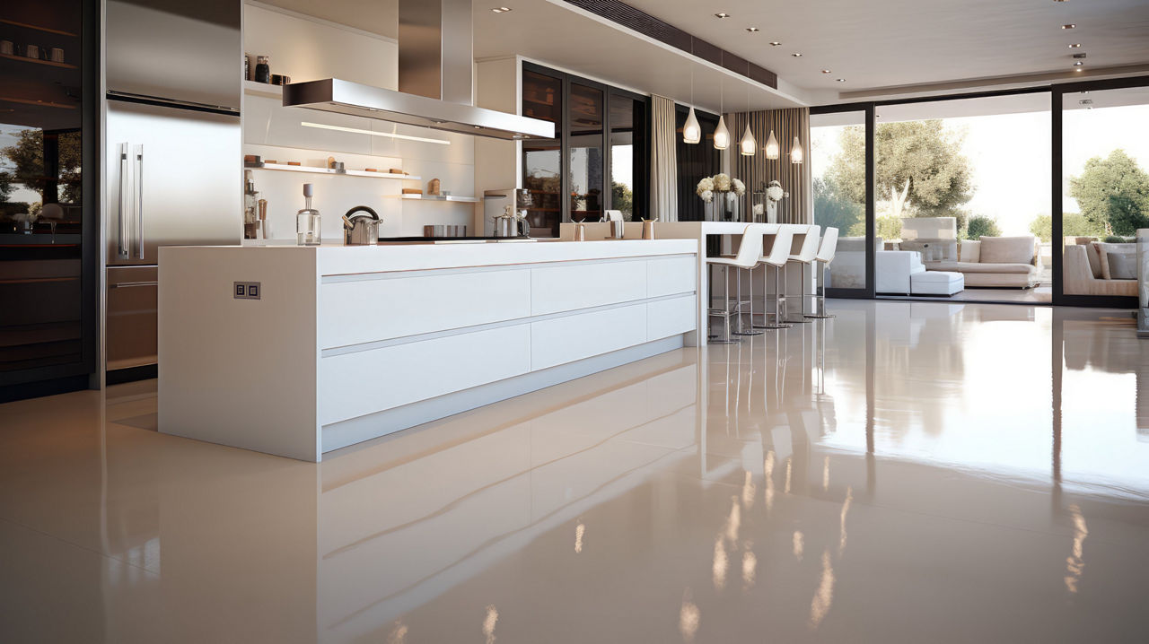 finish epoxy floor coatings illustration aesthetic modern, sleek contemporary, neutral color finish epoxy floor coatings