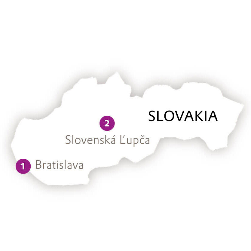 A map of Slovakia with the Evonik sites marked.
