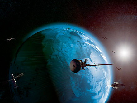 Satellites orbit the earth.