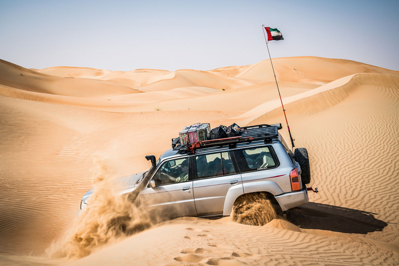 Desert trip (safari) from Al Ain to Qasr Al Sarab and Liwa Oasis in the Rub al-Khali (“Empty Quarter”) desert.