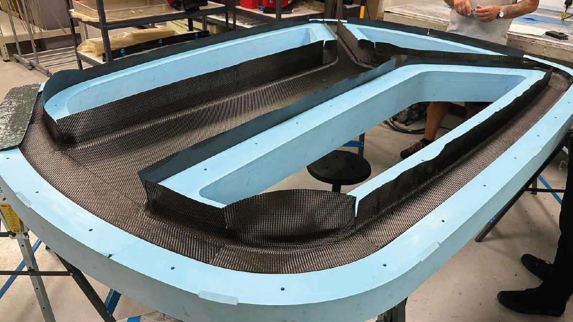 ROHACRYL™ SW 80 foam core integrated with carbon fibre laminates during manufacture of a marine composite roof structure.