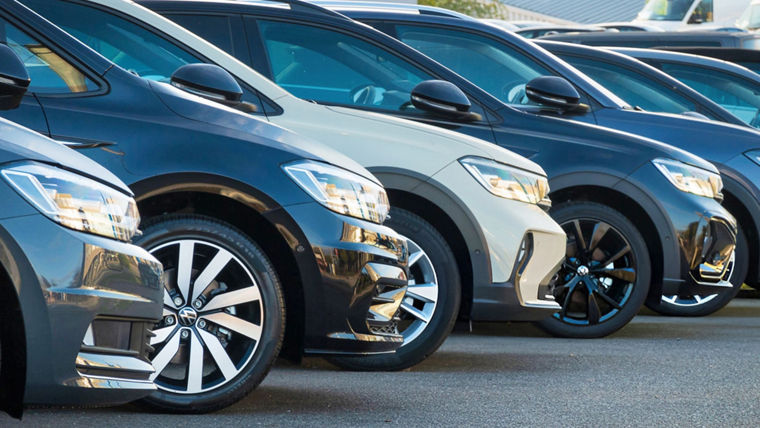 A row of used VW cars parked at a public car dealership in Hamburg, Germany; Shutterstock ID 2642516041; purchase_order: -; job: -; client: -; other: