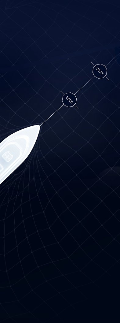 Fincantieri | Gruppo - Sostenibilità: Nave bianca stilizzata su sfondo nero sovrapposta a grafico con indicazione di anni passati e futuri.Fincantieri | Gruppo - Sostenibilità: Nave bianca stilizzata su sfondo nero sovrapposta a grafico che mostra anni passati e futuri.