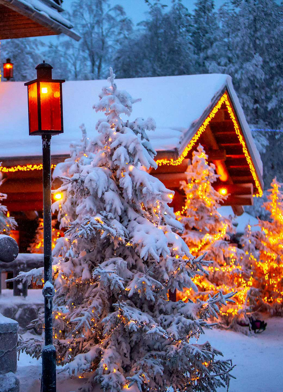 Wooden hut in winter landscape