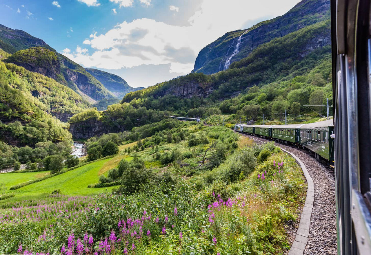 Blick auf die Natur während Zugfahrt