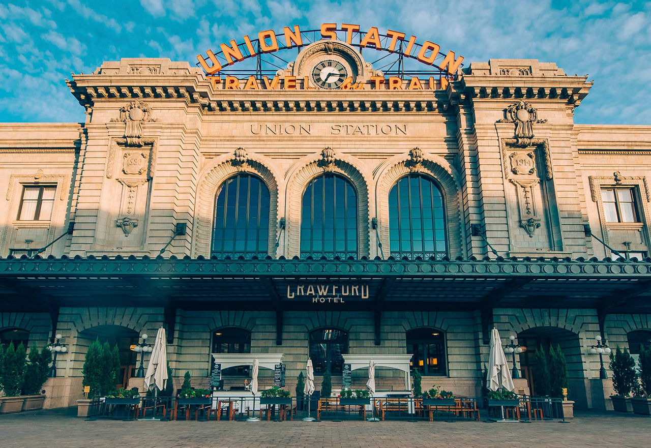 View of the historic train station building