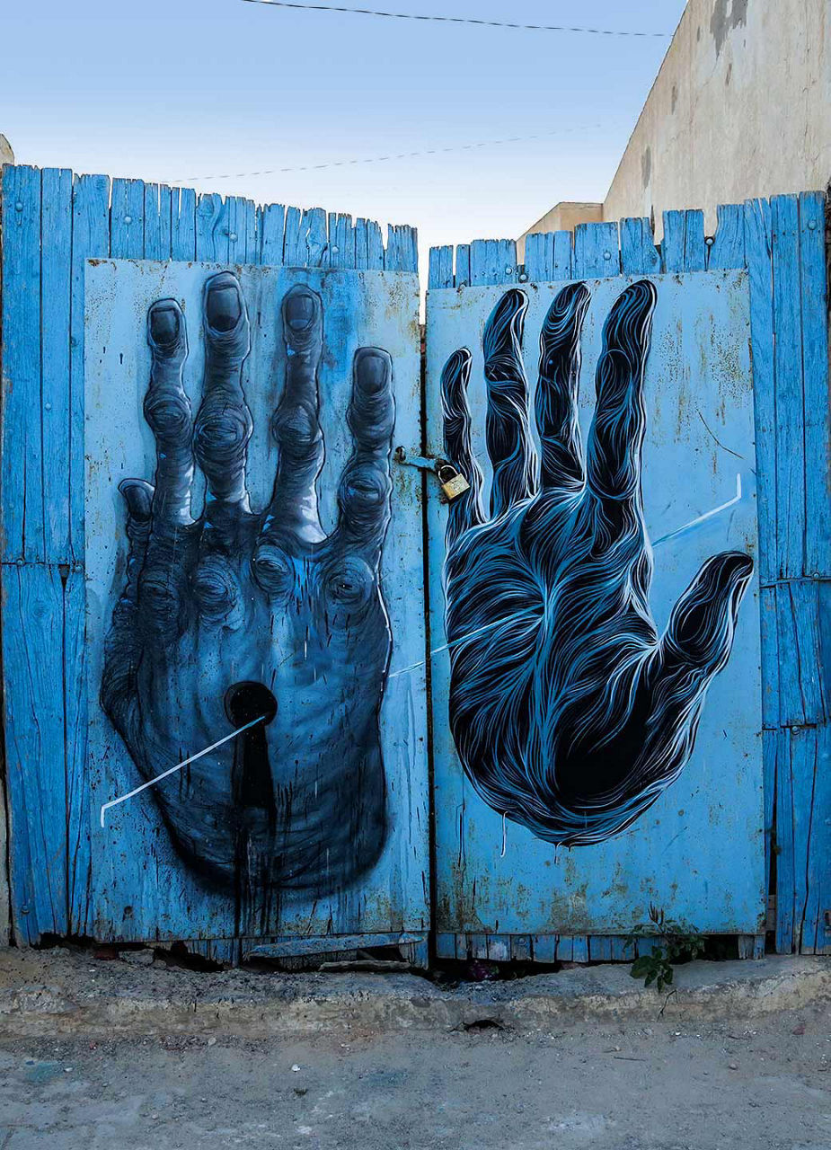 Hands painted on doors