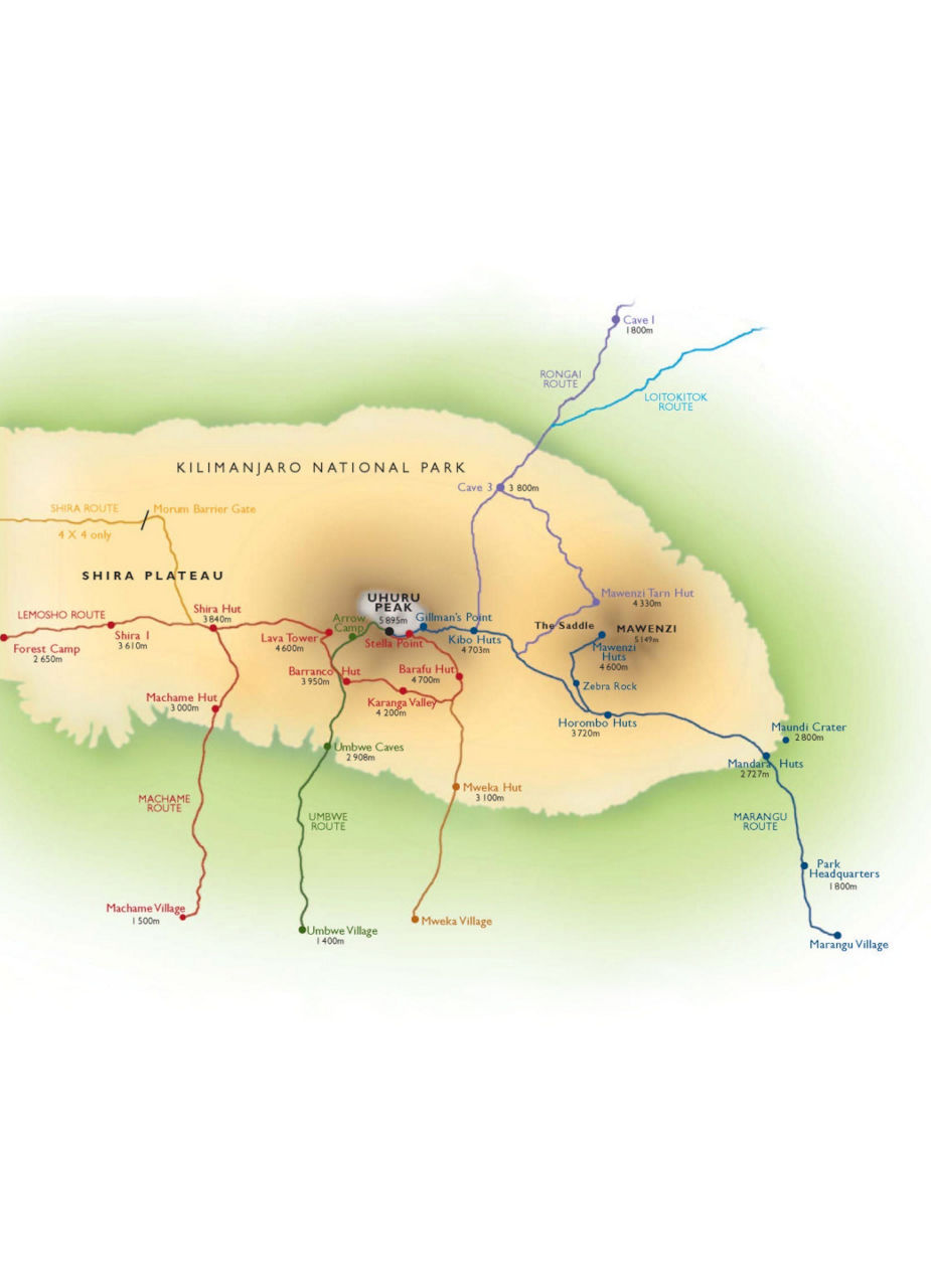 Map of Gates and Routes, Kilimanjaro