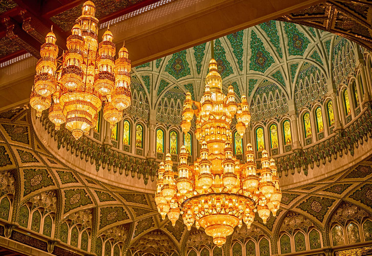 Chandeliers in the Sultan Qaboos Grand Mosque 