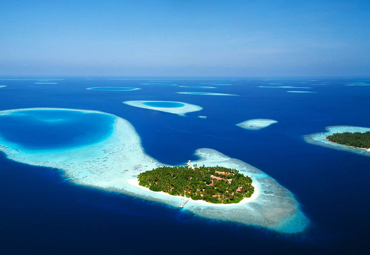 Aerial view of a small island in the Maldives