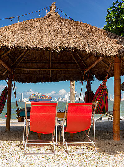 Beach with sun chairs