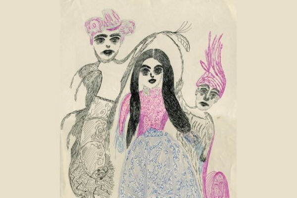 Dona i figures fluídiques (tinta i llapis sobre paper) © Col·lecció Fundació Josefa Tolrà-Art Visionari. Font: la mateixa fundació