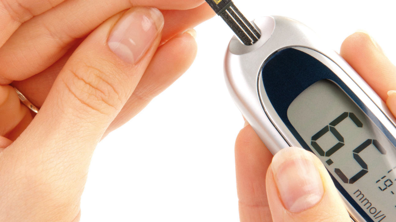 Diabetic patient measuring glucose level blood test