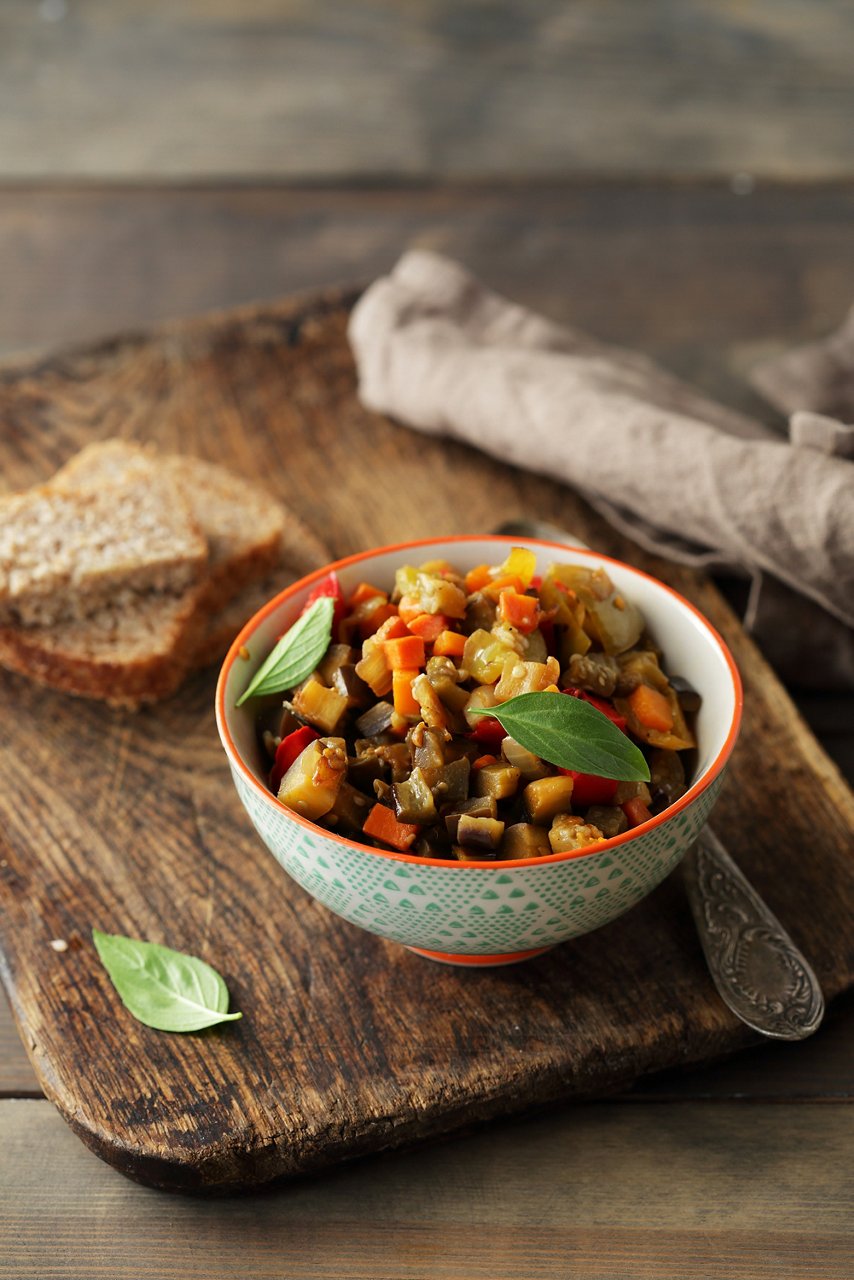 ratatouille in small bowl, food close-up