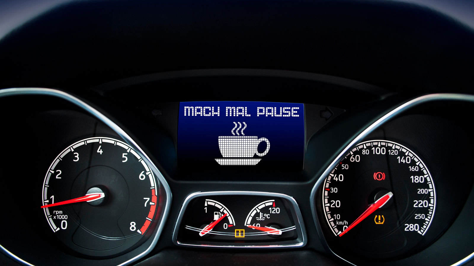 Cockpit mit Mach mal Pause, Müdigkeitswarner, Müdigkeit, Warnung