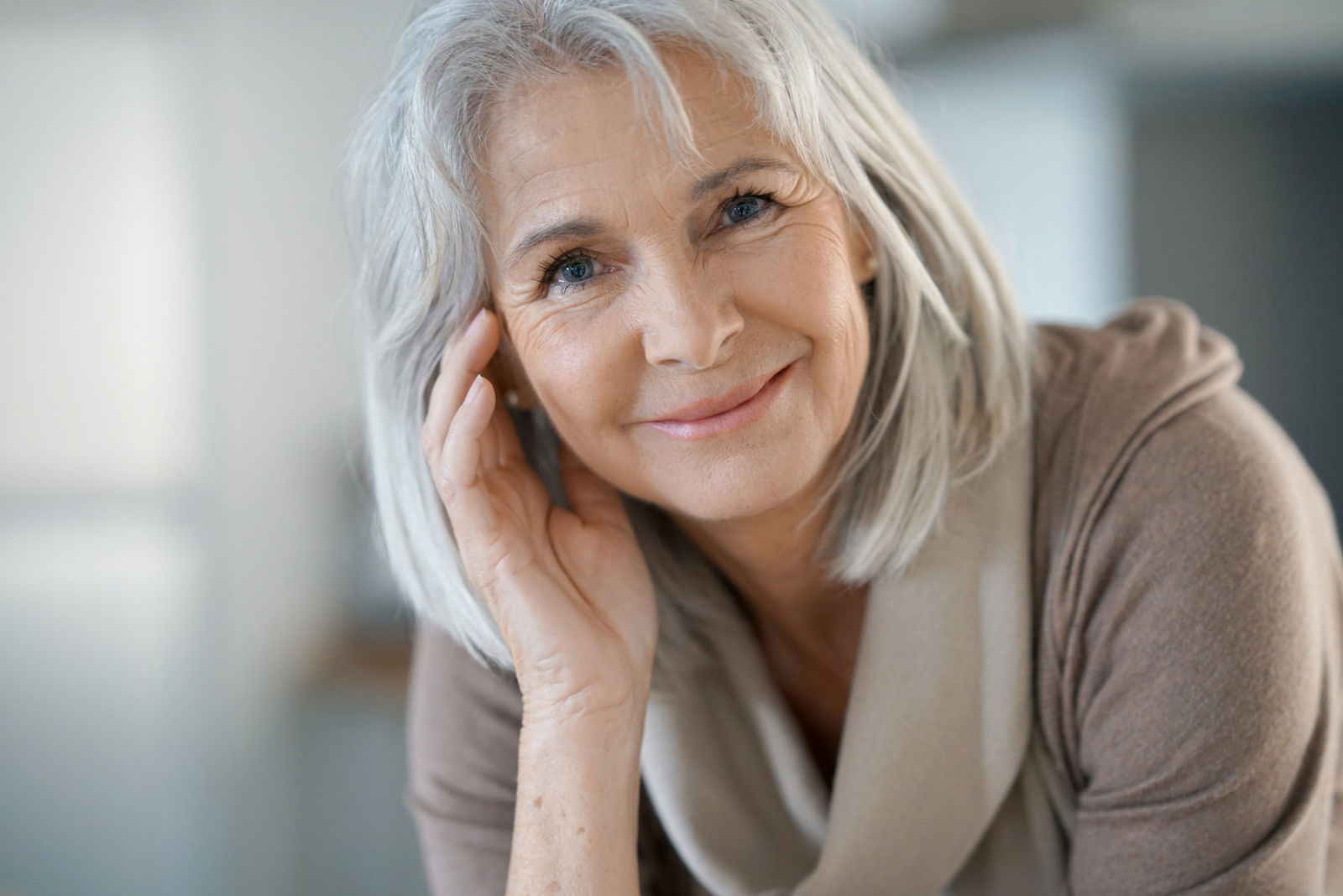 Portrait of beautiful senior woman with white hair