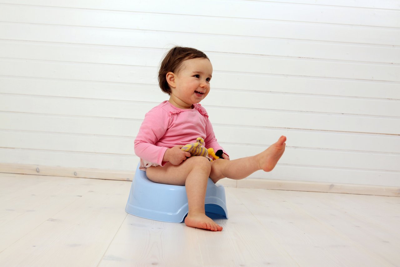 02.02.2012 Altlewin, Brandenburg, Deutschland, Ein Kleinkind sitzt auf einem Toepfchen. Topf, Toilette, trocken, sauber, pullern, sitzen,   