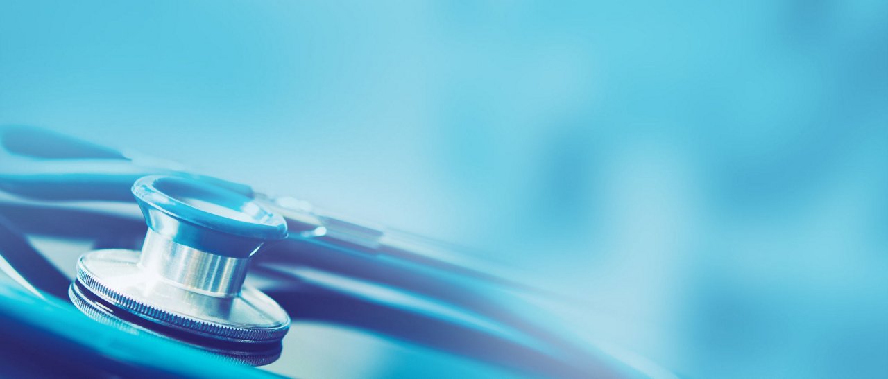 Medical Stethoscope Blue Banner with Copy Space.