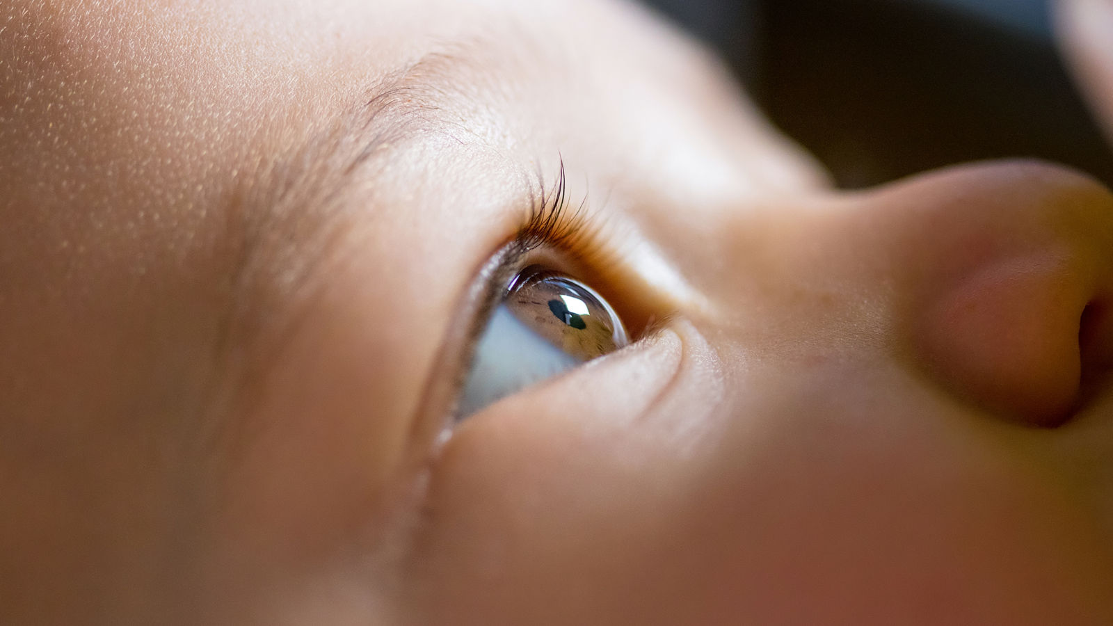 Baby eye close-up photo during breastfeeding