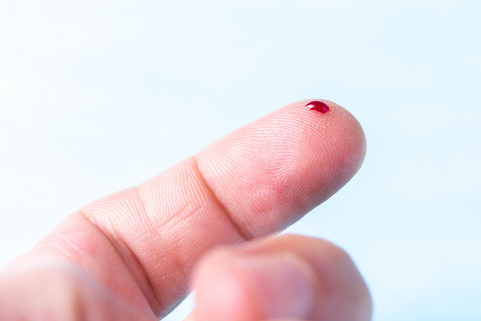 index finger with a drop of blood on the tip