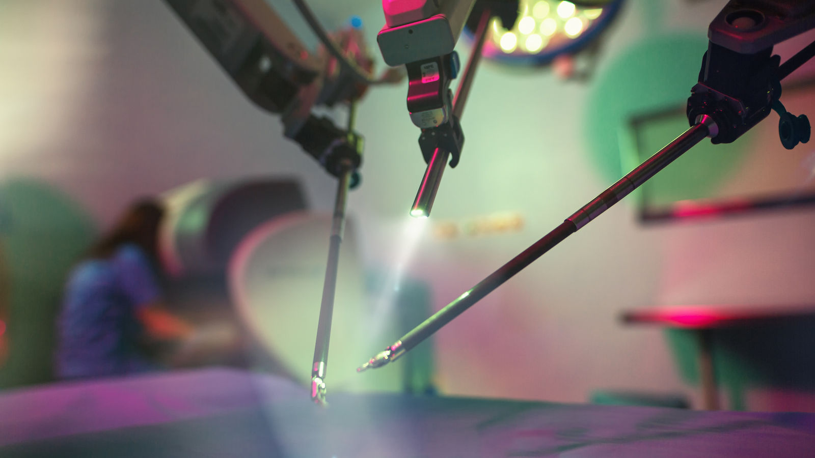 Medical robotic surgical arm, surgeon medical robot davinci surgery technology machine.Robotic surgery for neurosurgery medical robotic futuristic health care medicine. Minimally invasive microsurgery