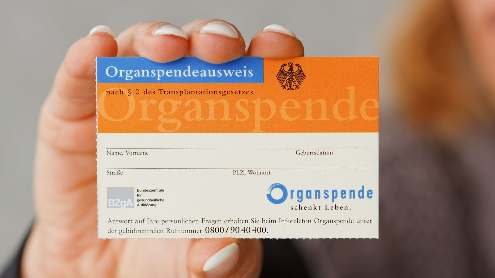 Organspendeausweis wird präsentiert