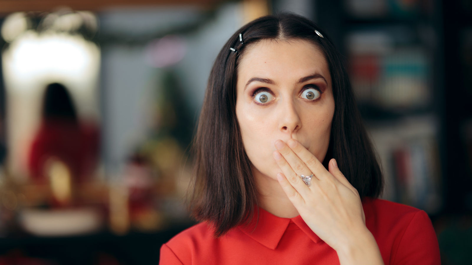 Socked Woman Covering Her Mouth 